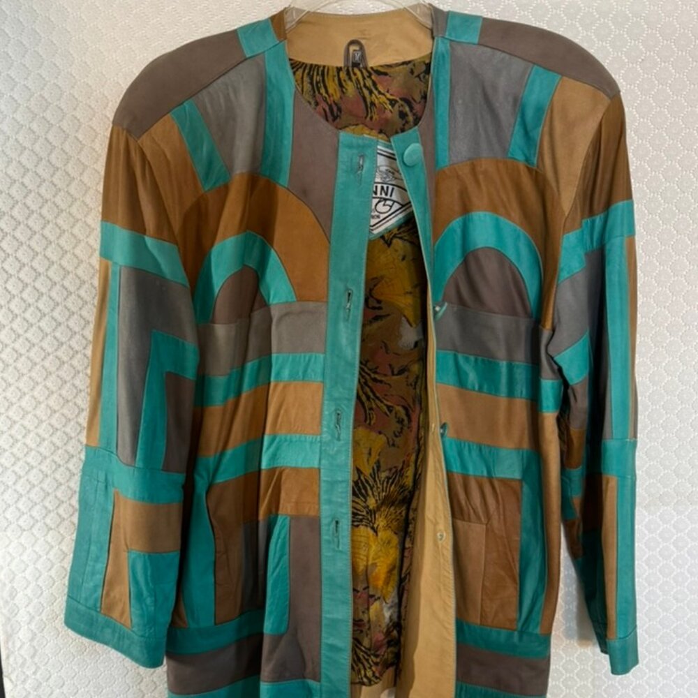 Vtg Gianni Geometric Design Patchwork Button Up L… - image 4
